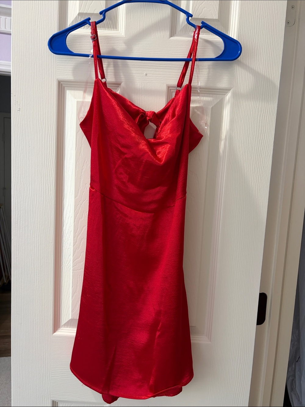Red Satin Slip Dress with Cowl Neck
